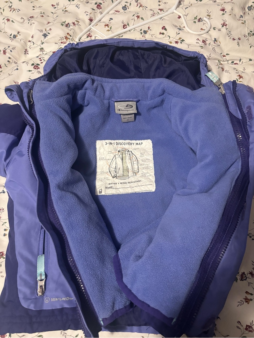 Champion Girls Purple 3-in-1 Puffer Jacket with Light Purple Fleece